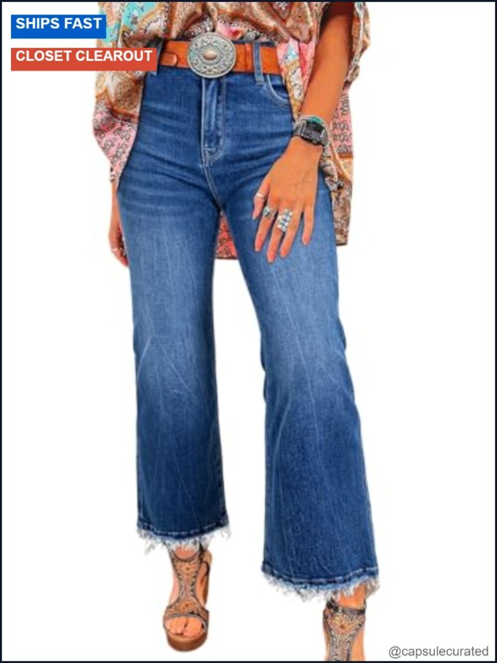 High Waisted Flared Jeans Stretchy Raw Hem Denim Pants